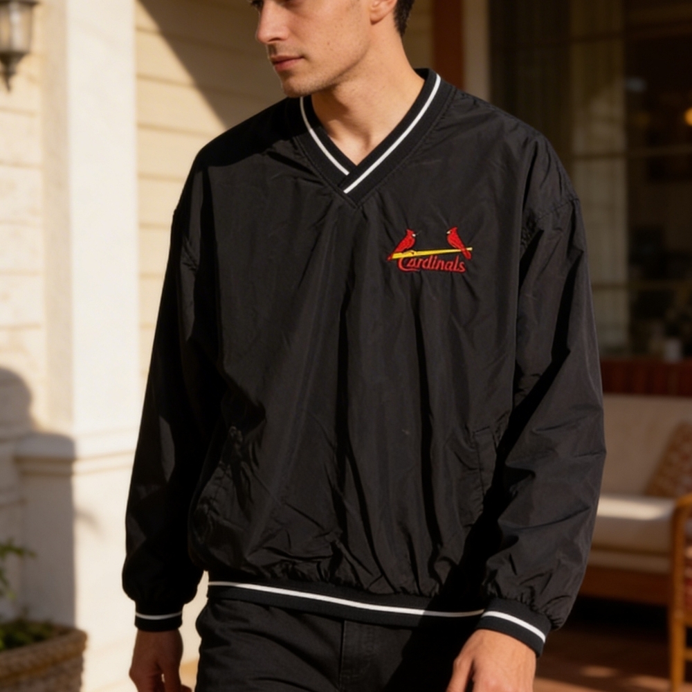 Rawlings St. Louis Cardinals Windbreaker Jacket Size M Black Pullover V-Neck MLB